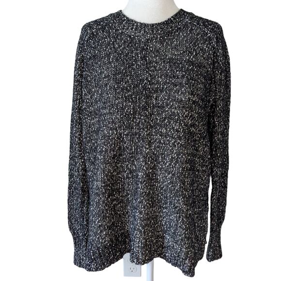 Loft Black & White Knit Crew Neck Oversized Raglan Long Sleeve Sweater Small - Picture 1 of 8